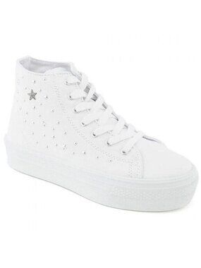 NEW Studded Stars White Platform Hi Top Canvas Sneaker Skateboarding Streetwear